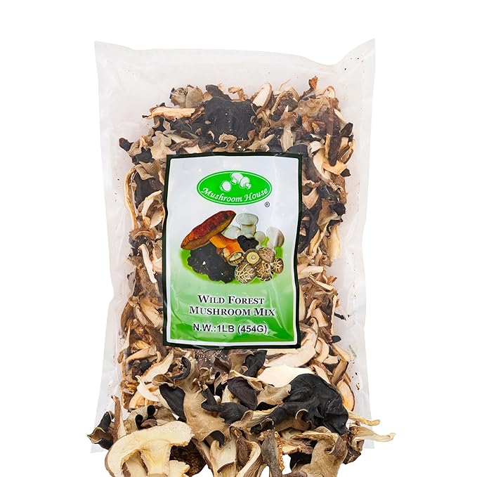 Mushroom House Dried Wild Forest Blend, 16 oz - Gourmet Mix of Porcini, Shiitake, Oyster & Woodear - Rich Umami Flavor for Pasta, Soups, Sauces & More -Long Shelf Life, Pantry Essential for Home Cooks