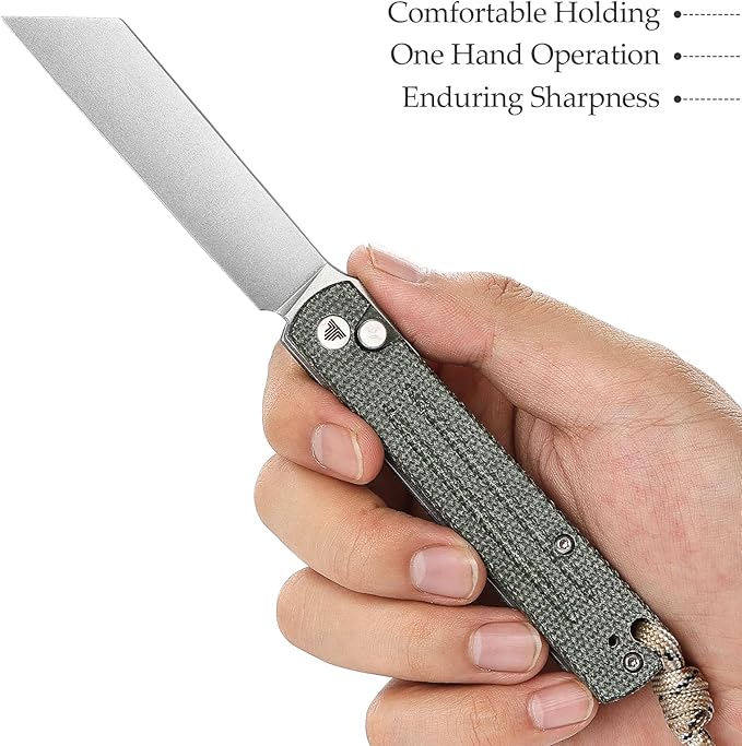 Japanese Higonokami Razor Button Lock Folding Pocket Knife for Men or Women, EDC Tool Camping Outdoor Knives with Pocket Clipï¼?.2" 10Cr15CoMoV Blade and Micarta Handle Hydra-04G