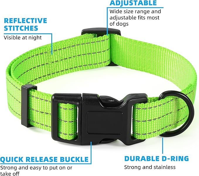 Mile High Life Dog Collar | Nylon Reflective Dog Collars | Light Weight Puppy Collars | Lime Green Dog Collars for Small Dogs (Solid Lime Green, Small)
