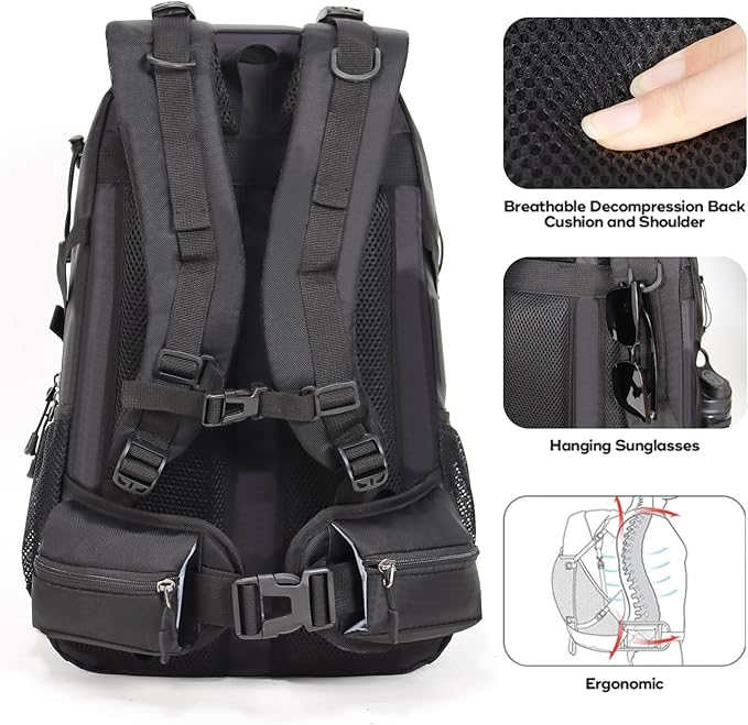 Hiking Backpack Camping 40L Outdoor Daypack Lightweight Travel Backpack with Rain Cover for Women Men (Black)