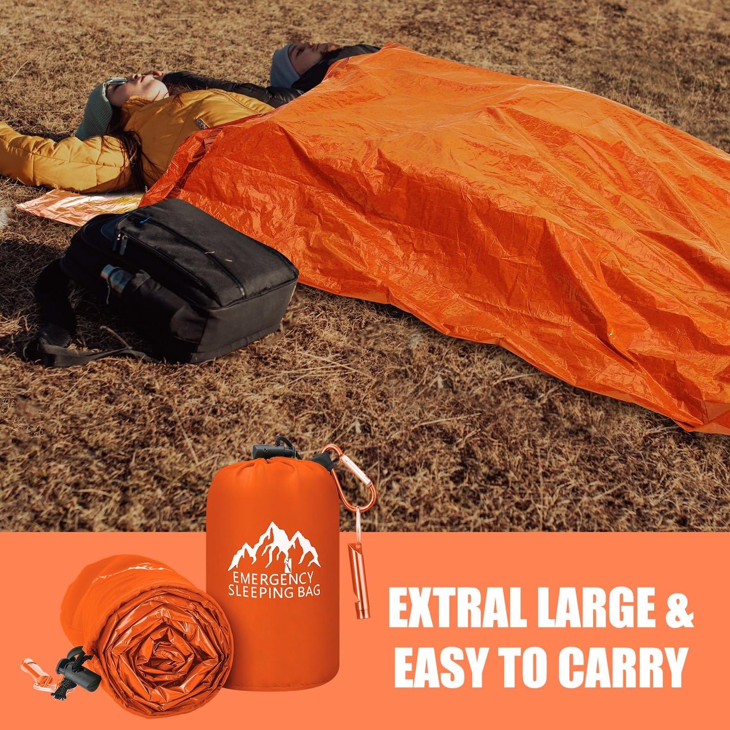 Oudain 6 Pcs XL Emergency Sleeping Bag 94.5" x 49.2" Waterproof Survival Sleeping Bag with Whistle