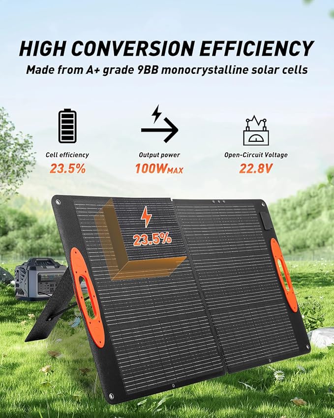 100W Foldable Solar Panel Charger - High Efficiency ETFE Lamination, Waterproof Design, MC4 Output, Portable Solar Power for Camping, RV, and Outdoor Gear