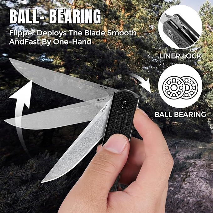 Folding Pocket Knife, 3.19” 14C28N Steel Blade G10 Handle Praxis Small Flipper Liner Lock EDC Folding Knife, Sharp Survival Camping Hiking Hunting Tactical Knives for Men (Black)