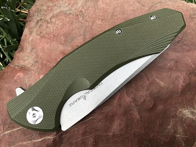 TACTICAL GEARZ Pocket Knife for EDC, G10 Handle, D2 Steel Stonewashed Blade, Includes Sheath (Zeta OD)