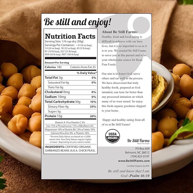 Organic Chickpeas Garbanzo Beans Dry 4.8lb - Dried Chick Peas Bulk by Be Still Farms - USA Grown | USDA Certified | Vegan | Non-GMO | Gluten Free