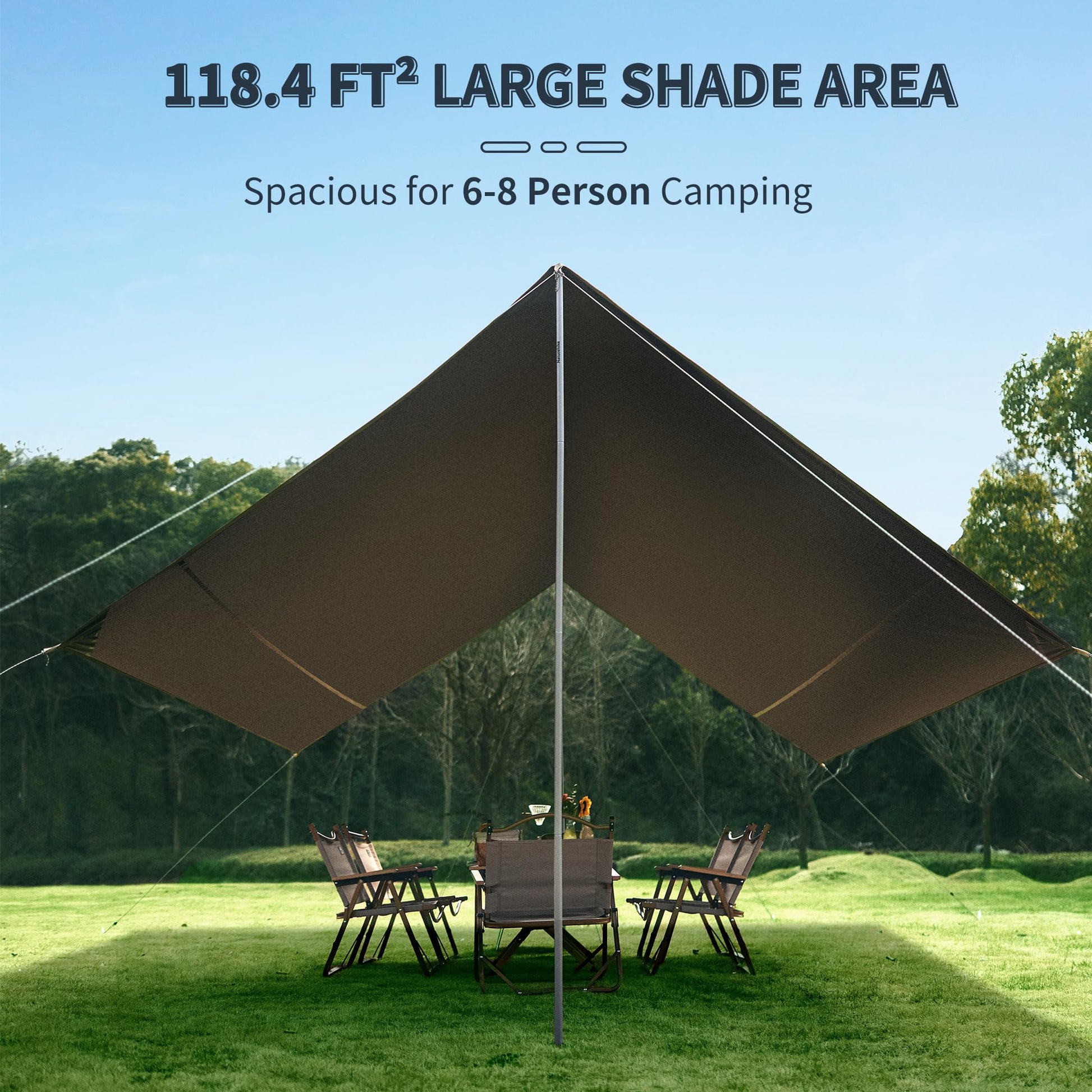 Naturehike Cloud Skies Camping Tent Tarp with Poles, Waterproof PU 18000mm+ Rain Shelter, Anti-UV