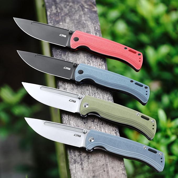 CJRB CUTLERY Pocket Knife Resource (J1932) Thumb Studs Folding Knife for Men AR-RPM9 Steel Blade and Grey Blue G10 Handle for Hinking Camping Work Outdoor