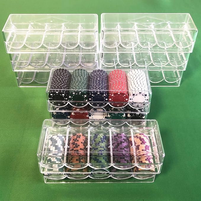 Poker Chip Holder Tray Racks- 10Pack Clear Acrylic Chips Rack Case With Cover Poker Table Accessories