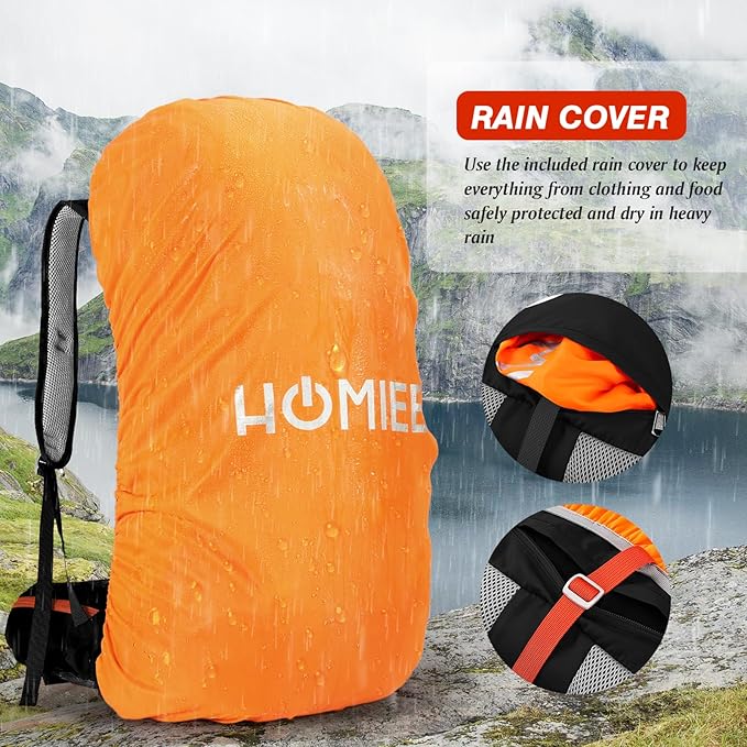 HOMIEE 50L Hiking Backpack Travel Bag Waterproof Camping Rucksack with Rain Cover Lightweight Backpacking Backpack