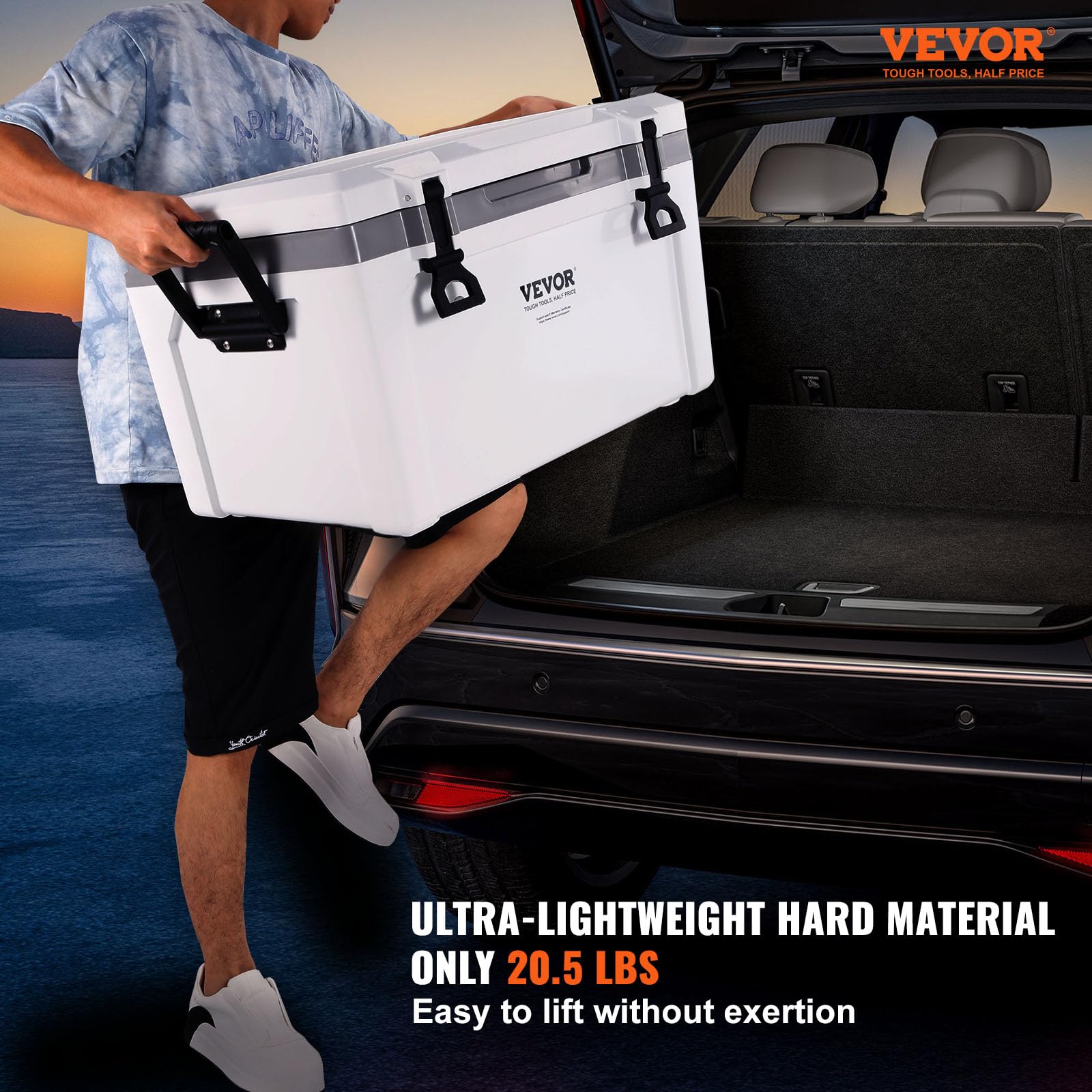 VEVOR Ultra-Light Hard Cooler 52 QT, Ice Retention Cooler with Heavy Duty Handle, Ice Chest Lunch