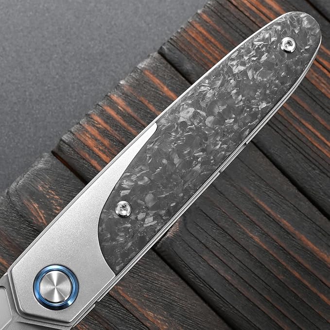 Sitivien ST992 Folding Pocket Knife,Handmade M390 Pearlescent Brushed Steel Blade,Titanium Carbon Fiber Handle EDC Tool Knife for Outdoor Camping,Hiking,Survival,Hunting(Gray) …