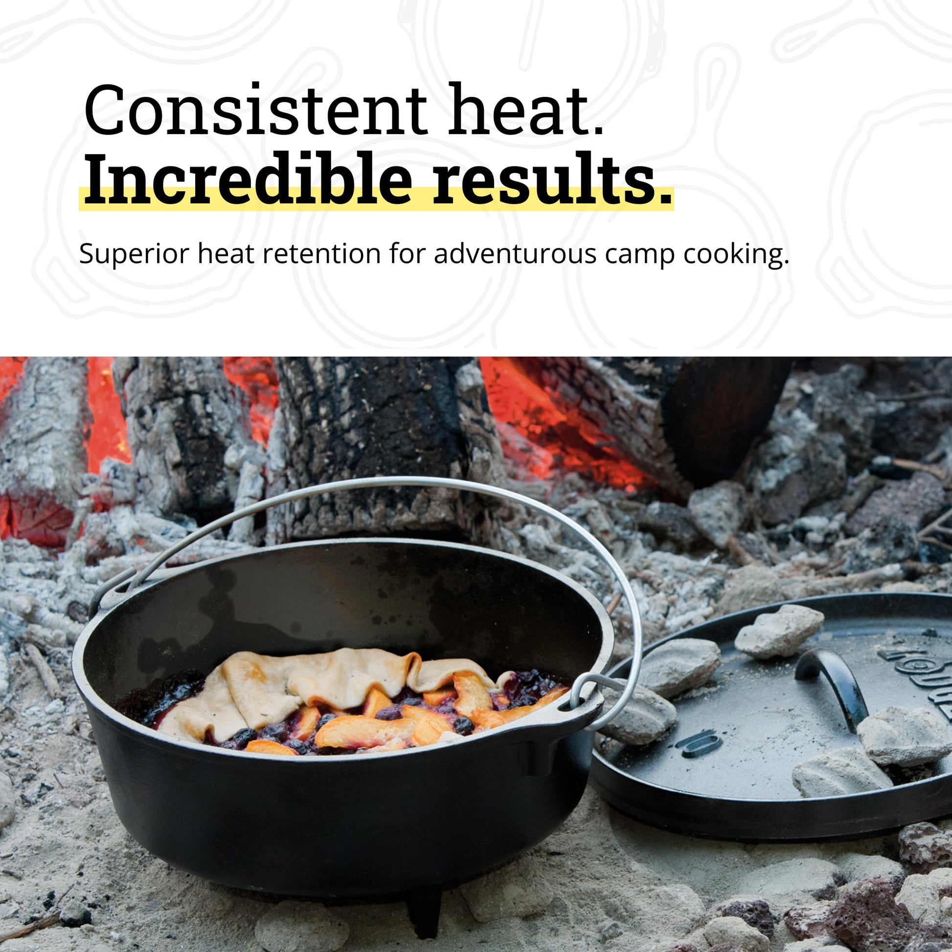 Lodge Seasoned Cast Iron Camp Dutch Oven with Lid - 4 Quart - Dual Handles - Seasoned Cast Iron