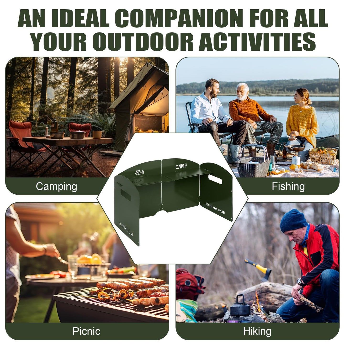 Camping Stove Windscreen 4 Plates Steel Camp Stove Windscreen Folding Outdoor Picnic Cooker Stove