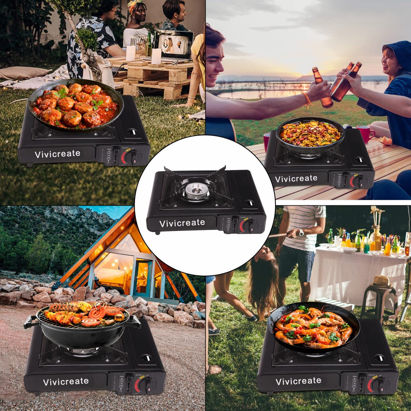 Vivicreate Portable Butane Stove 8500 BTU, Butane Stove with Auto Ignition for Camping, Lightweight