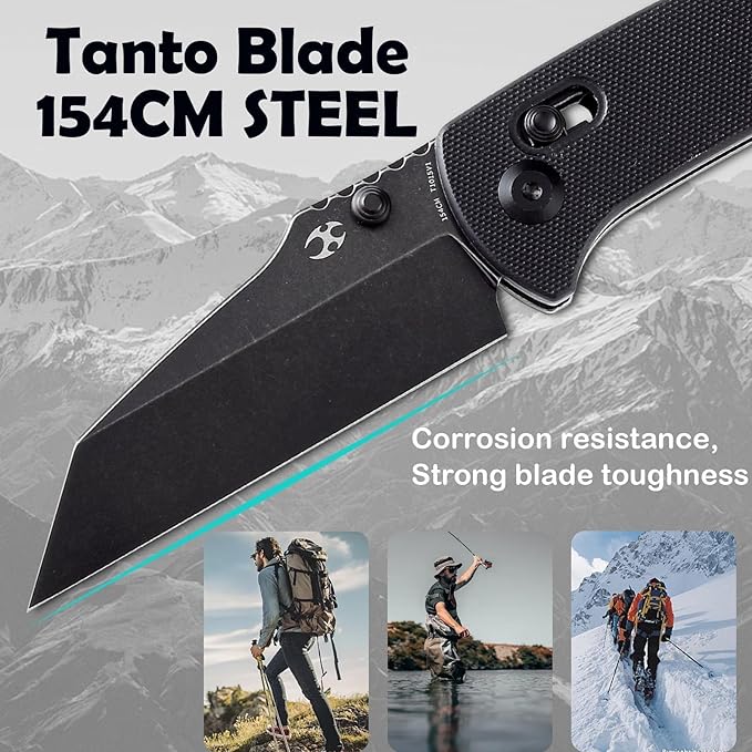 KANSEPT Main Street Pocket Folding Knife, 3.36''Black Ticn Coated 154cm Sharp Steel Blade, G10 Handle with Axis Lock and Thumb Stud, Perfect Clip for Camping Hiking Fishing Gift Everyday Carry T1015v1