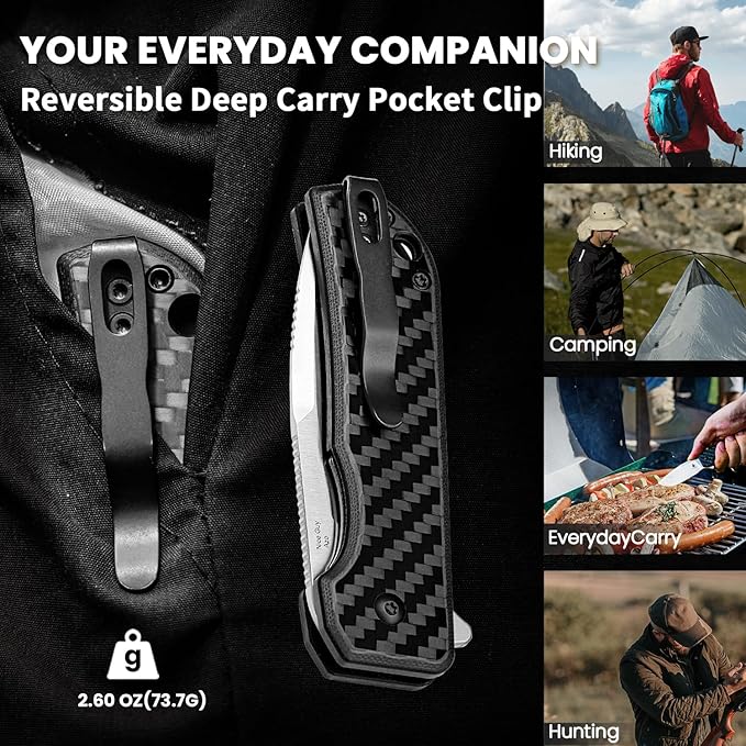 Kizer Nice Guy Pocket Folding Knife, 2.84" 154CM Blade, Lightweight Sharp Camping and Hiking Knife, G10 Carbon Fiber Handle, Liner Lock Flipper Knives V3011C1