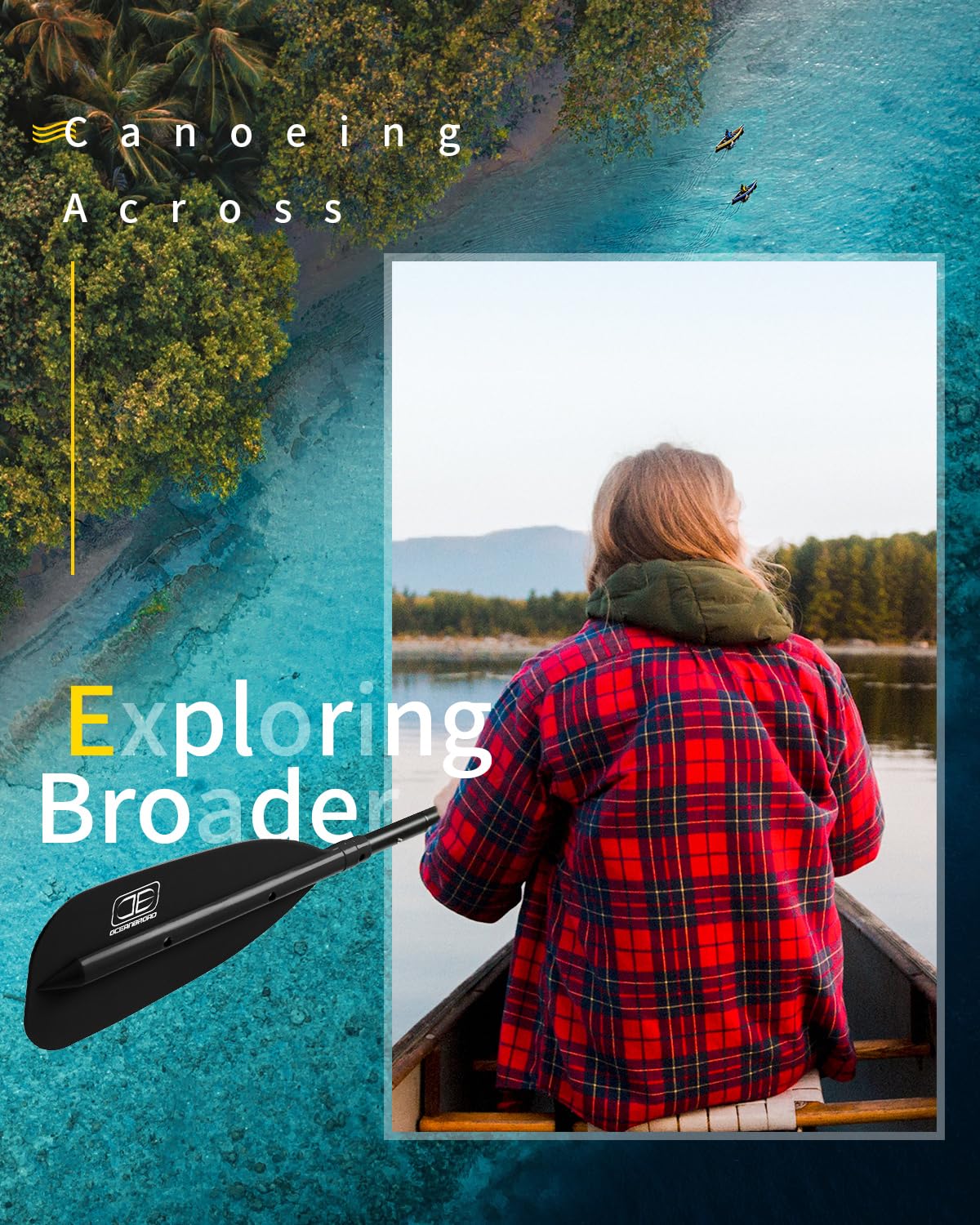 OCEANBROAD Canoe Paddle, Adjustable from 4'3''to 5'3''/130cm to 160cm Aluminum Shaft with Plastic