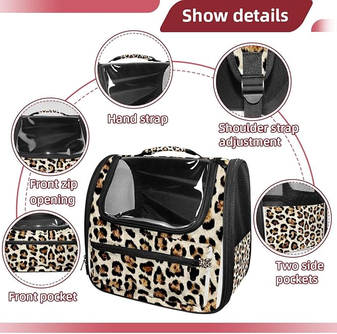 Modern Classic Leopard Print (1) Pet Carrier, Soft Sided Carrier for Small Dog Cat with Windows and Locking Safety Zippers