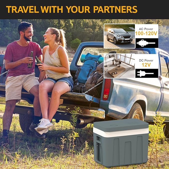 advwin 12V Electric Car Cooler & Warmer with Wheels & Handle, 48 Quart (45 L) 12 Volt DC & 110V AC Portable Thermoelectric Fridge Plug in for Car/RV/Camping/Travelling (45L Cooler & Warmer)
