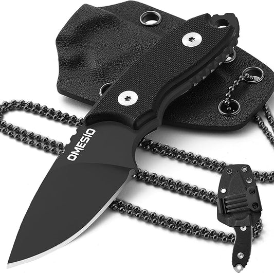 Omesio Neck Knife, 5.43" Neck Knife with Sheath and Necklace, Full Tang Small Mini Fixed Blad Knife