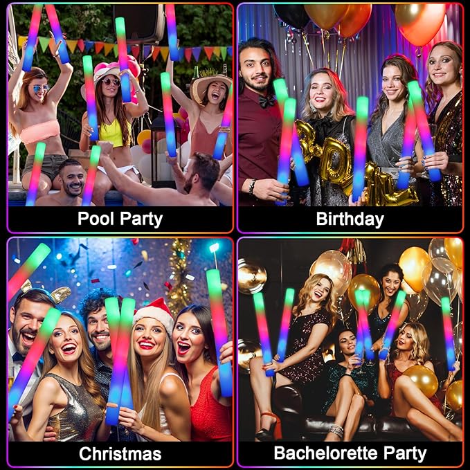 200PCS Foam Glow Sticks with 3 Modes Colorful Flashing, LED Light Sticks, Glow Sticks Party Pack for Wedding, Raves, Concert, Party, Christmas Supplies