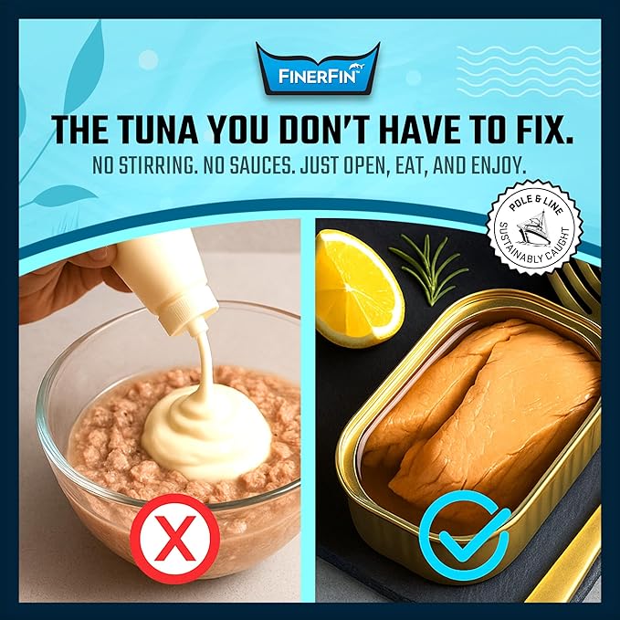 FinerFin Premium Smoked Yellowfin Tuna Fillets in Organic Extra Virgin Olive Oil, 4.4 oz (12 Pack) | Hand Cut | Gourmet Ready-to-Eat Fillets | Gluten Free | Kosher