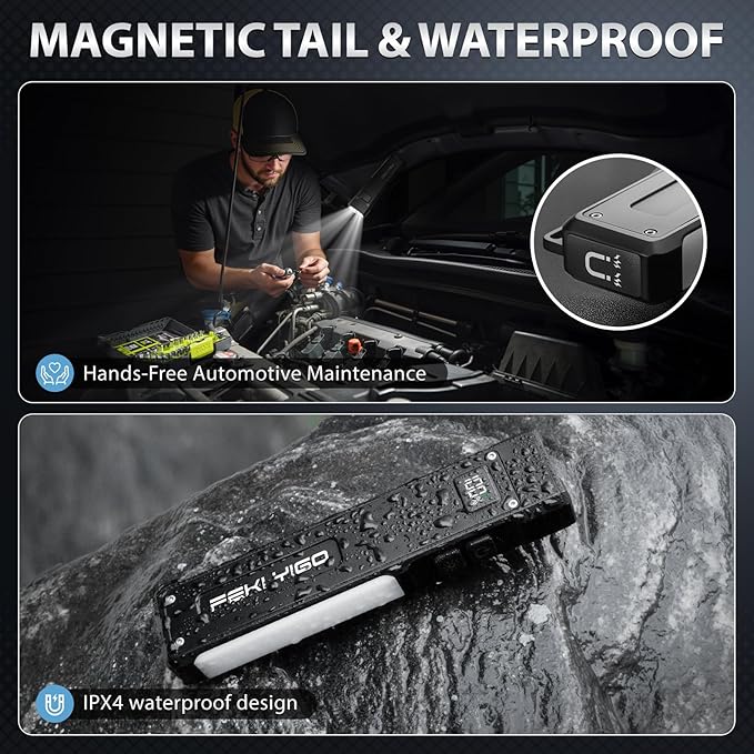 Feki Yigo G02 EDC Rechargeable Flat Flashlight 1800 Lumens White LED/UV/RGB Signaling Flashlights, Waterproof Magnetic Clip on Flashlight for Outdoor Home Emergencies, Camping Essentials(Black)