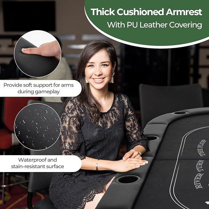 Goplus 72” Poker Table Foldable, 8 Players Card Board Game Table w/Deep Metal Cup Holders, Casino Grade Felt, Portable Folding Oval Blackjack Table for Texas Holdem, No Assembly Required (Black)