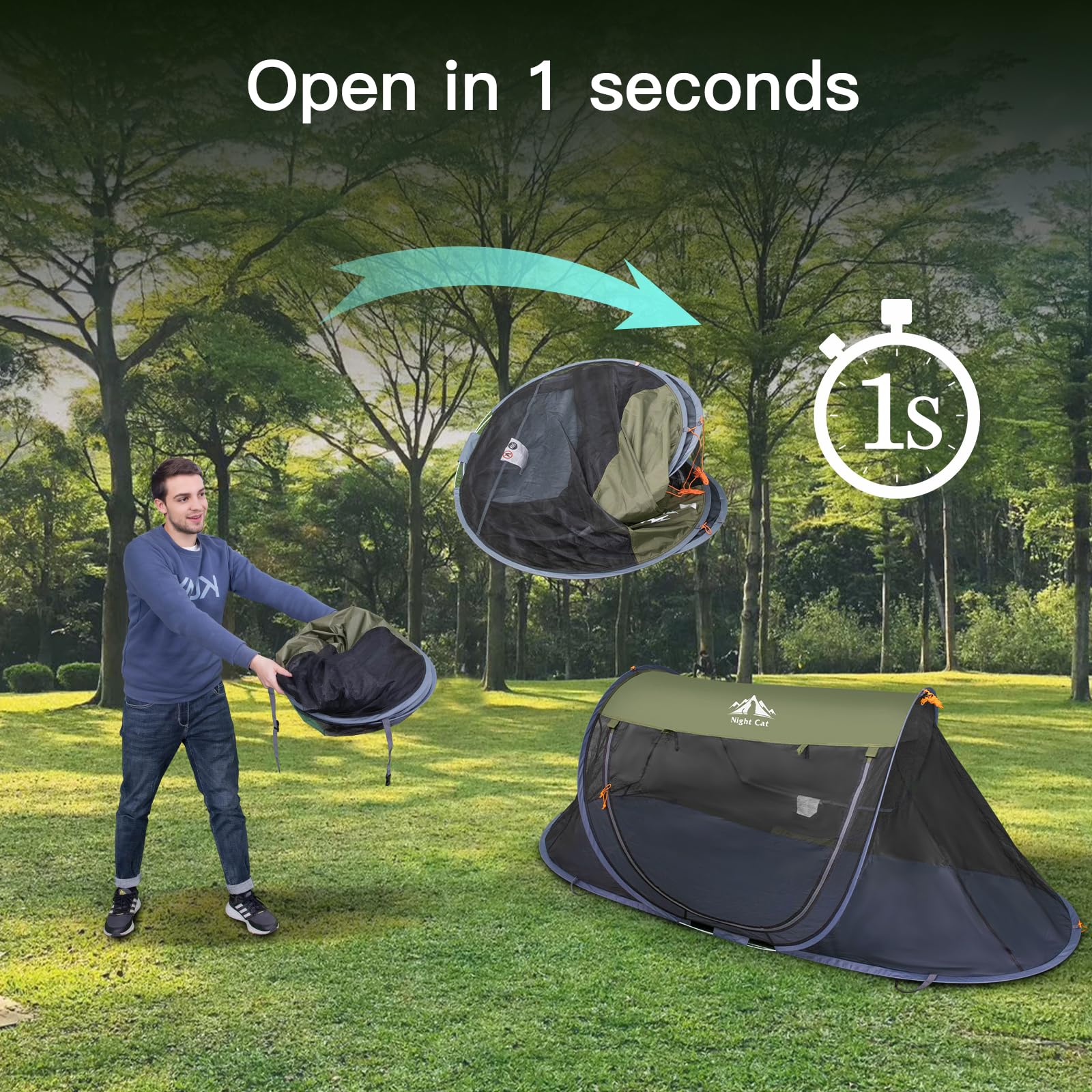 Night Cat Pop-up Mosquito Tent: 1 Person Camping Tent with Bug Screen Net Adults Fits for Camping