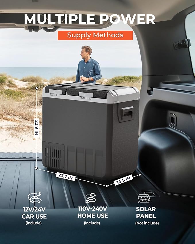 12 Volt Car Refrigerator, 58QT(55L) Electric Cooler, Dual Zone Portable Freezer with 12/24V DC & 100-240V AC, -4℉-68℉, Car Fridge for Truck Camping Travel RV Road Trips