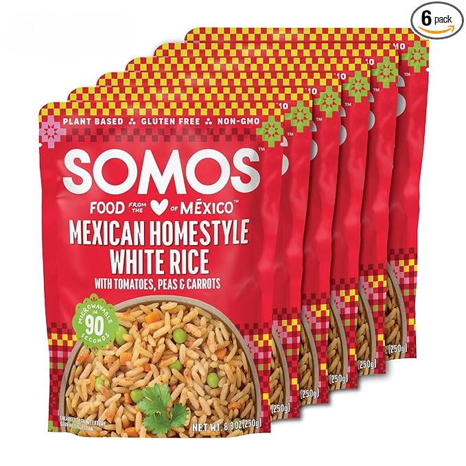 SOMOS Mexican Homestyle White Rice | Gluten Free, Non-GMO, Vegan & Microwavable Meals Ready to Eat - Delicious, Healthy & Convenient - Perfect for Burrito Bowls, Tostadas & More | 8.8 oz (Pack of 6)
