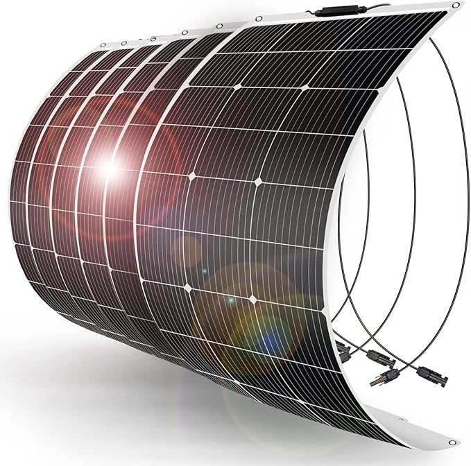 DOKIO 600W (6×100W) Flexible Solar Panels 18V 9BB Monocrystalline for 12V Battery Charging, Semi-Flexible ETFE with MC4, Series or Parallel Expansion for RV Boat Van Camper Trailer Off-Grid Power