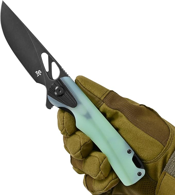 Sitivien ST165 Folding Knife,K110 Steel Blade with G10 Handle EDC Tool Knife Pocket Knife for Outdoor Camping,Hiking,Fishing(Jade)