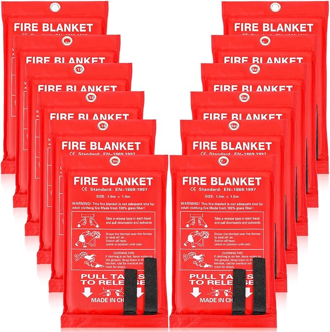 Macarrie 12 Pack 39??x 39??Fire Blanket Emergency for Home and Kitchen Safety Suppression Blanket Fiberglass Fireproof Survival for Fireplace Car Office Camping (Red)