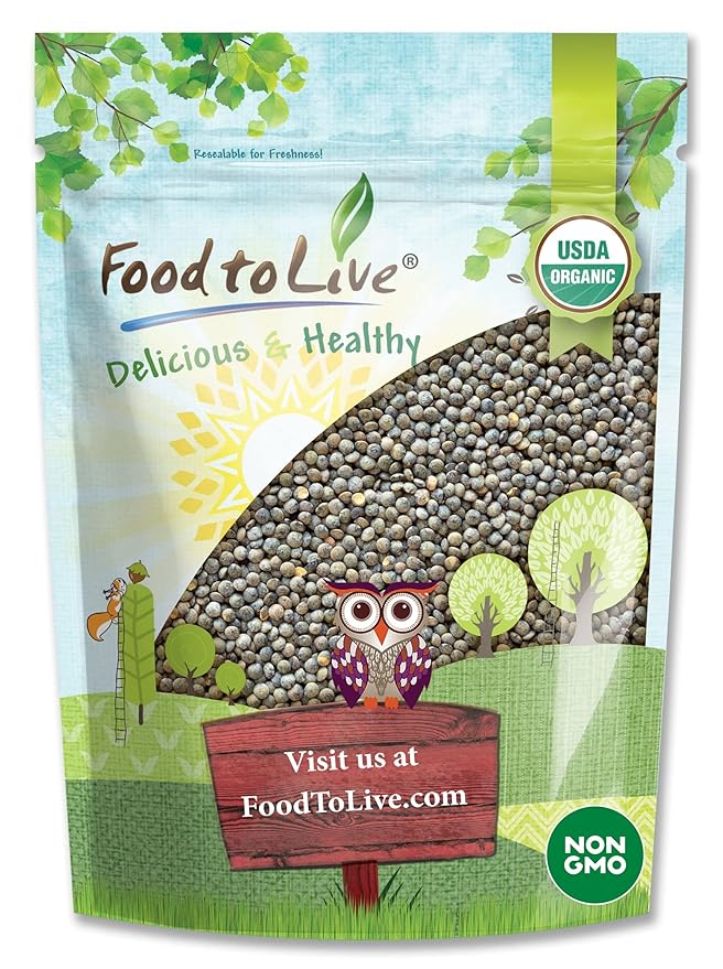 Food to Live Organic French Green Lentils, 2 Pounds ??Non-GMO, Whole Dry Beans, Raw, Sproutable, Vegan, Kosher, Bulk. Rich in Folate, Fiber, and Plant-Based Protein. Great for Soups, Chili and Curries