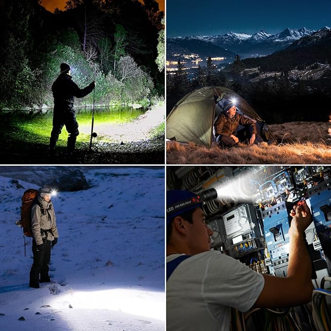 Rechargeable Headlamp, 99000 Lumens Super Bright LED Head Lamp with 3 Modes, 90° Adjustable Head Lights for Forehead, 45H Long Runtime & IPX6 Waterproof HeadLamps for Camping Hunting Hiking