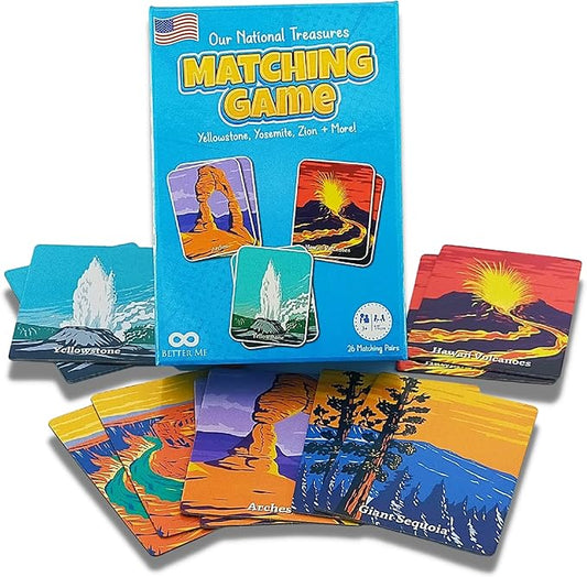 Better Me Our National Treasures Matching Game for Ages 3 & Up A Fun & Fast USA National Parks Memory Game for Kids. Yosemite, Yellowstone, Arches, Denali and More