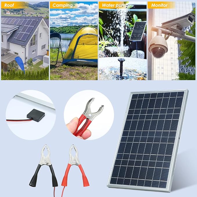 Solar Panel, Lixada 30W Portable Solar Panel Kit Set, IP65 Waterproof with Alligator ClipSolar Cell Solar Panel for Home Outdoor Camping, Travel