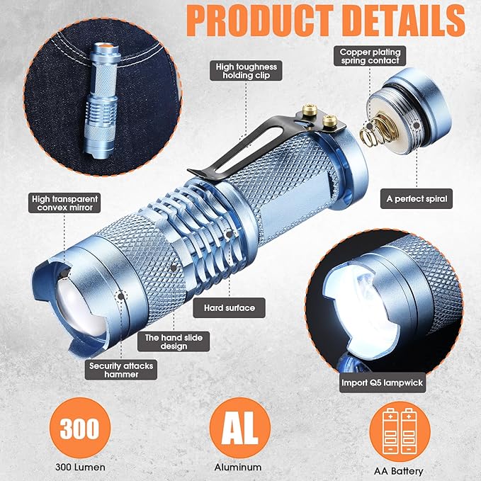 Fumete 20 Pieces LED Flashlight Mini 3 Mode Tactical Torch Small Water Resistant Pocket Flash Light Adjustable Focus Light Pen for Men, Father, Indoor Outdoor Hiking(Multicolor)