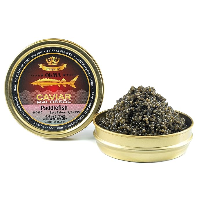 OVERNIGHT SHIPPING - OLMA American Paddlefish Black Caviar - Medium Grey Pearls, Smooth Flavor - 4.4 oz / 125 g