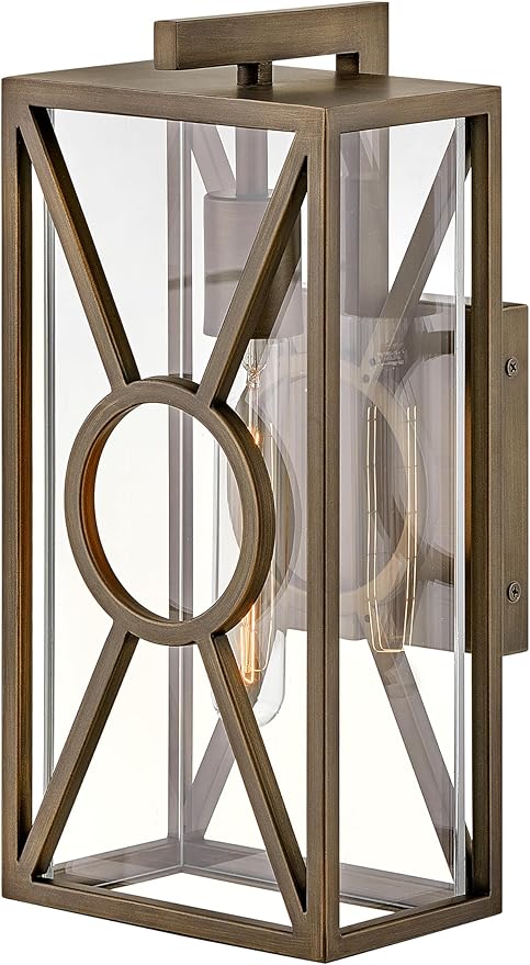 Hinkley Brixton Medium Wall Mount Outdoor Lantern - Rust & Corrosion Resistant, Clear Mitered Glass, Composite - Burnished Bronze Finish