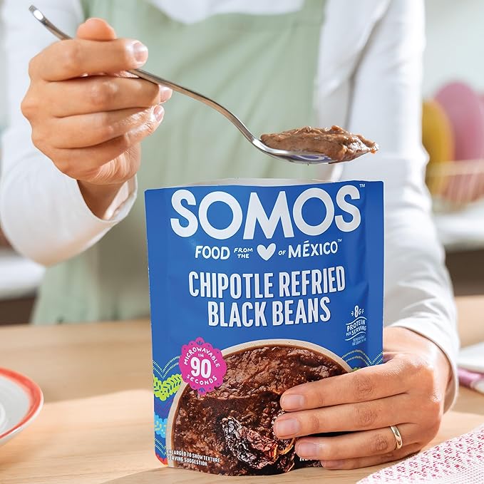 SOMOS Chipotle Refried Black Beans - Gluten Free, Non-GMO, Vegan & Microwavable Meals Ready to Eat - Delicious, Healthy & Convenient - Perfect for Burrito Bowls, Tostadas & More | 10 oz (Pack of 6)