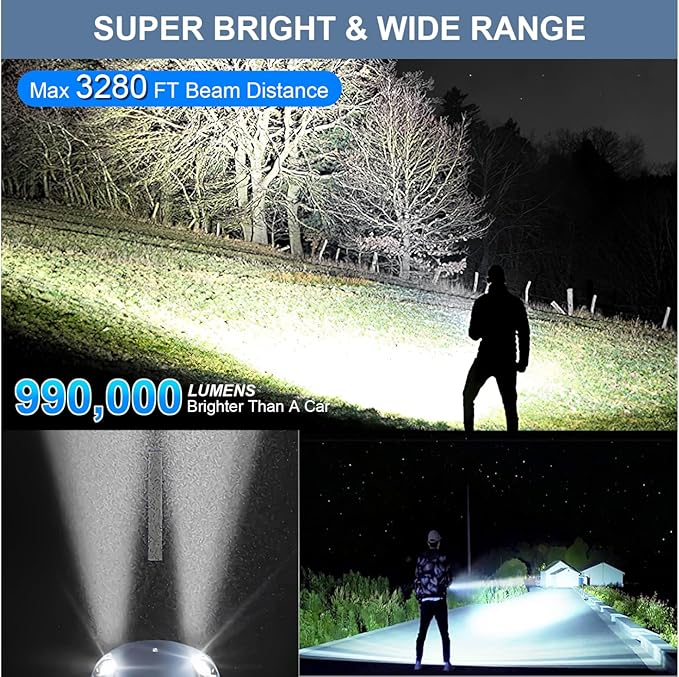 Flashlights High Lumens LED Rechargeable, 99000 Lumen Super Bright Flashlight High Power USB Flash Light,Waterproof Handheld LED Flashlight for Camping Hiking