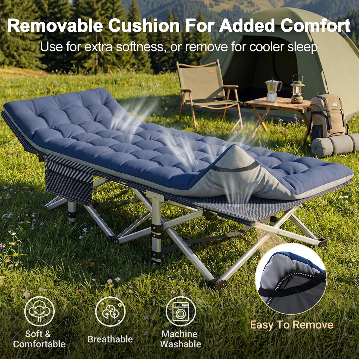 ABORON Camping Cot for Adults, 28 in Wide Folding Bed with Mattress