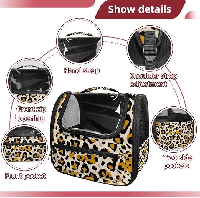 Modern Classic Leopard Print Pet Carrier for Dogs and Cats Soft Travel Kennel, Portable Foldable Bag