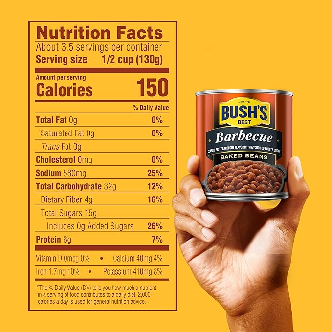BUSH'S BEST 16 oz Canned Barbecue Baked Beans, Source of Plant Based Protein and Fiber, Low Fat, Gluten Free, (Pack of 12)