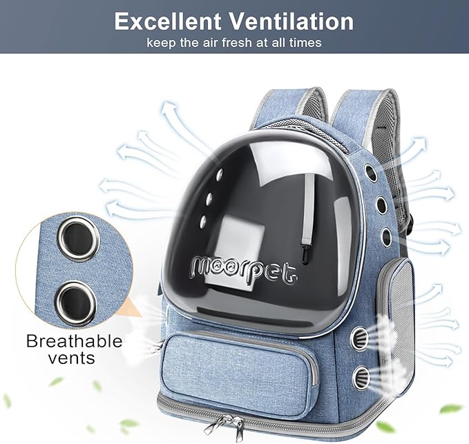 Cat Backpack Carrier, Breathable Cat Bubble Backpack Large Space Cat Carrier Backpack for Kitty Small Dog, Foldable Airline Approved Cat Backpack, Transparent Pet Travel Backpack Up to 20 lbs (Blue)