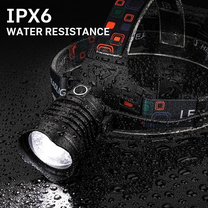 azamine Rechargeable Headlamp Super Bright 99000 Lumens, LED Head Lamp with 3 Modes, 90° Adjustable Head Lights for Forehead, IPX6 Waterproof HeadLamps for Adults Camping Hunting Hiking