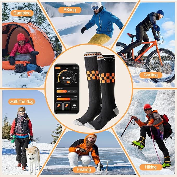 Heated Socks with App Control for Men Women, 5V 8500mAh Battery Rechargeable, Electric Heating Warm Socks Work Up to 10 Hours for Hunting, Camping, Hiking, Walking, Fishing, Cycling, Outdoor Work