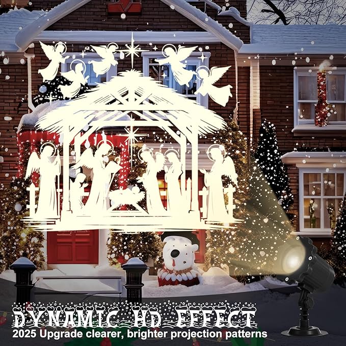 Treela Christmas Nativity Projector Lights Outdoor Dynamic Religious Christian Jesus Lights Decoration Outside Indoor LED Landscape Lamp for Holiday Garden Supplies